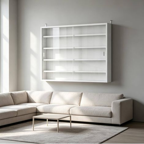 Vitrine murale en verre, 80 x 9,5 x 60 cm, blanche HAVRYA (1/5)