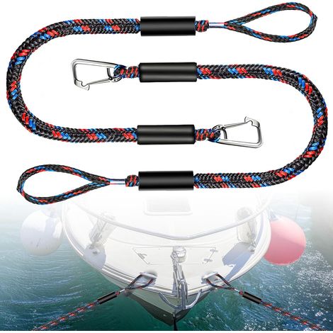 Lot de 2 amarres élastiques, amarres de défense, amarres avec crochets, amarres élastiques avec mousquetons en acier inoxydable, accessoires pour bateaux, kayaks, jet-skis et pontons (1/5)