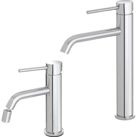 Set rubinetti lavabo alto e bidet in acciaio inox con scarico Nuego (1/5)