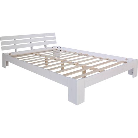 Cama doble para 2 personas con somier de láminas de madera blanca 180x 200cm LIT06161
