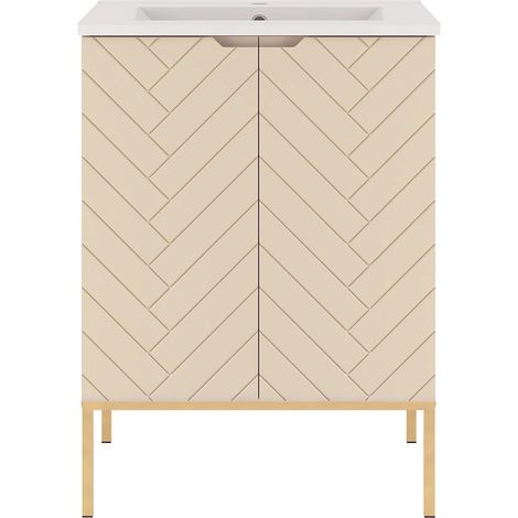 Waschtisch 60 cm breit in Beige mit gefrästen Fronten ANGERA-140 (1/5)