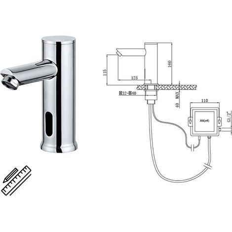 1 Robinet électronique, corps en laiton chromé, capteur infrarouge, ouverture 2 pouces, pour lavabo public