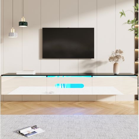 Mobile TV 180x35x30 cm nero e bianco in MDF e pannelli di particelle con LED 16 colori e montaggio a parete (1/5)