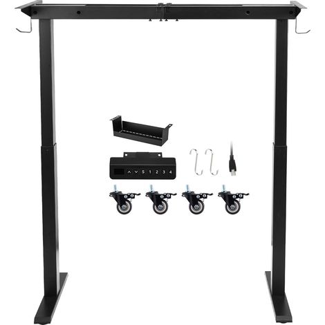 Cadre de bureau assis-debout, moteur double, hauteur réglable 104-160 cm, 4 mémoires, pieds électriques pour poste de travail, noir. (1/5)