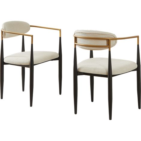 Lot de 2 chaises, coussin beige, cadre métallique noir et or – Tissu doux et respirant, style polyvalent