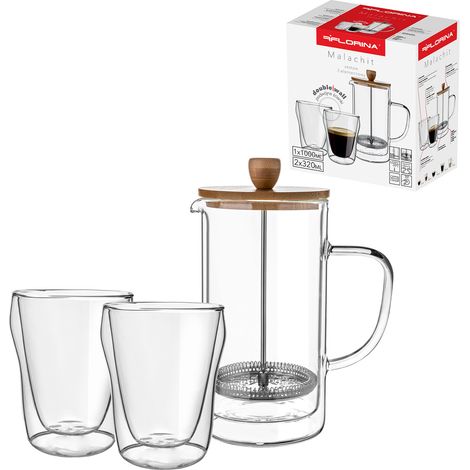 Juego de bebidas: infusor y 2 vasos térmicos de doble pared Malaquita 1000 ml 2x300 ml
