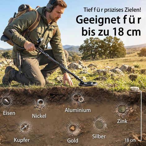 Détecteur de métaux étanche IP68, appareil de détection avec 3 modes, casque, pelle, bobine, écran LCD 7 pouces, profondeur de détection (1/5)