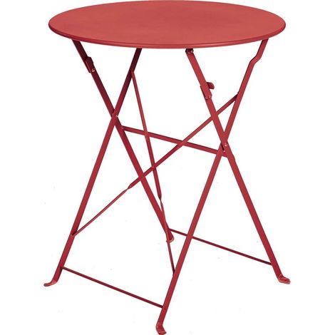 Table de jardin pliante ronde en acier époxy rouge 60 cm – Système de pliage pratique – Pour balcons et petits espaces extérieurs – Ozalide