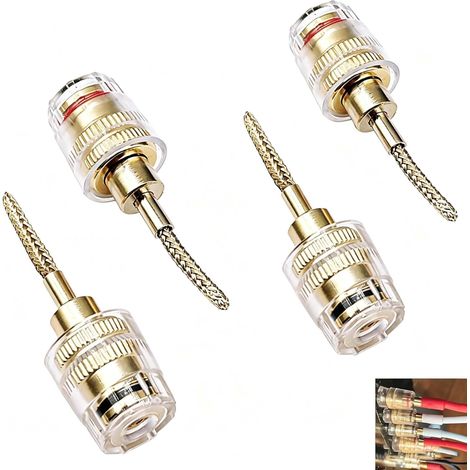 Lot de 4 fiches bananes à broches flexibles, prise banane 4 mm vers câble tressé 2 mm, pour amplificateurs, haut-parleurs et systèmes audio - Bornes noires/rouges