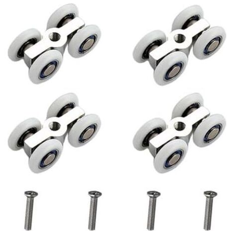Roulettes pour portes coulissantes, lot de 4, roulettes silencieuses à 4 roues, chariot de porte coulissante en alliage de zinc, système de roulettes de douche avec filetage M6, Ø 20 mm, convient aux (1/5)