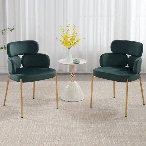 Wahson 2 PZ Sedie da Pranzo in Velluto con Gambe in Metallo, Schienale Moderna Design Sedia Imbottita Poltroncine per Sala da Pranzo/Soggiorno, Verde
