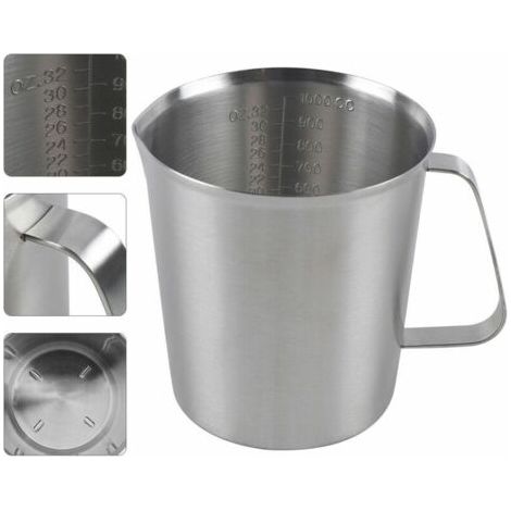 Tasse à mesurer professionnelle 1,0 litre en acier inoxydable avec poignée et échelles de mesure Tasse à mesurer Grand pichet pour la cuisson du thé dans la cuisine 1000ML (1/5)