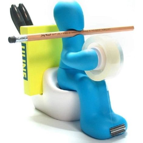 Dévidoir de Ruban Adhésif Boîte à Stylo Nouveauté Forme de Toilette Stockage de Clips Accessoires(bleu) (1/3)