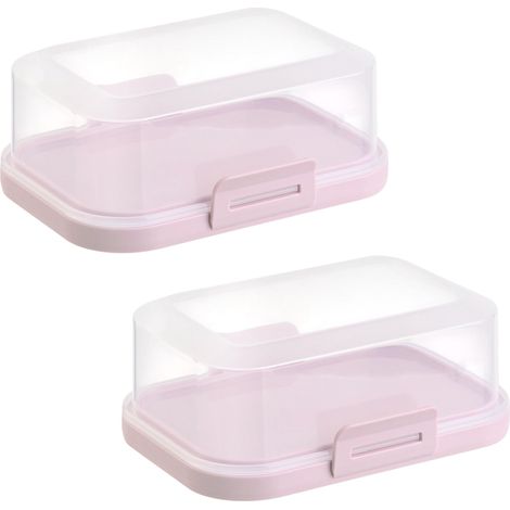 2 beurriers empilables avec couvercle et fermeture à clic, rose/transparent, boîte en plastique, cloche à beurre, sans BPA, multi-usages, robustes (1/5)