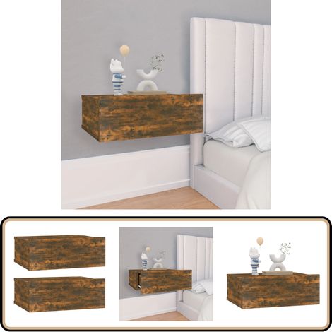 Tables de chevet flottantes 2 pcs Chêne fumé 40x30x15 cm - Table De Chevet - Meuble De Chambre - Table De Nuit - Étagère Murale - Rangement Minimaliste (1/5)