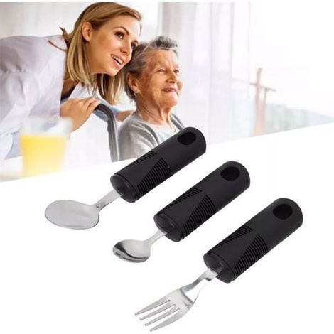Ensemble de couverts adaptés en acier inoxydable avec manche en caoutchouc anti-tremblements, conçu pour les personnes âgées handi (1/5)