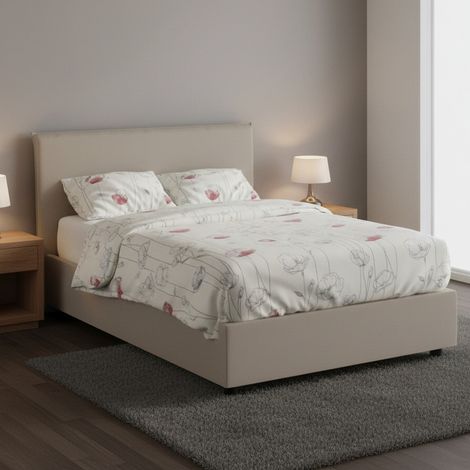 Talamo Italia Quadratisches und halbes Bett Assia, Containerbett mit Kunstlederbezug, 100% Made in Italy, Frontöffnung, passend für Matratze Cm 120x200, Turteltaube (1/5)
