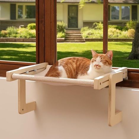 Cat Window Hammock, Transformable Hammock for Window and Floor, Bed for Kittens, Reinforced Wood and Metal Frame, Easy to Adjust and Assemble (1/5)