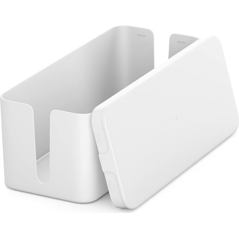 Boîtier de Rangement Câble 32,7x13,5x12,5cm - Coffre de Protection Plastique Rigide avec Guides Câbles - Organisation Sécurisée Blanc (1/5)