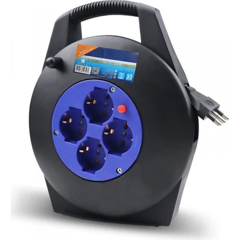 Avvolgicavo Elettrico Prolunga Elettrica 8 Metri 4 Prese Polivalenti Schuko + 10A/16A Spina 16A (1/2)