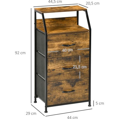 Armoire de rangement, tiroirs en tissu, étagères en MDF, structure en acier, marron (1/5)