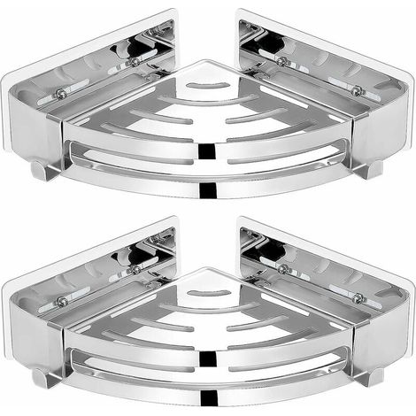Etagere Angle Salle De Bain Sans Perçage - Acier Inoxydable SUS304 - Auto-Adhésif Renforcé - Pour Douche Cuisine Chambre - Lot De 2 (1/4)