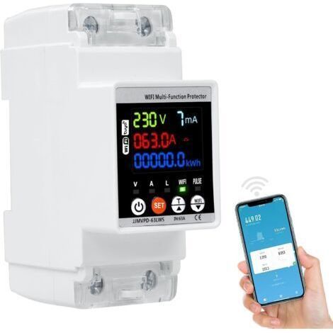 Compteur d'électricité WiFi, Compteur d'énergie Intelligent 63A Moniteur de consommation d'énergie numérique Disjoncteur de surtension et de sous-Tension (1/5)