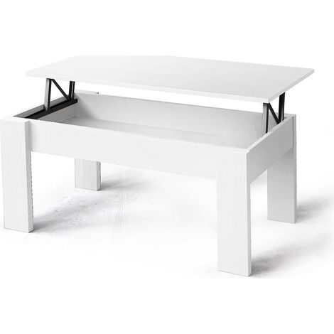 Table basse, table de salon relevable en bois coloris blanc - longueur 100 x profondeur 50 x hauteur 45/57 cm -PEGANE-