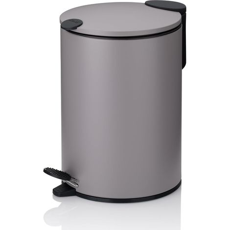 Seau à cosmétiques 3l gris clair mat, couvercle Silent-Close, poubelle à pédale salle de bains MATS, poubelle de salle de bains avec seau intérieur et anse de transport (1/5)