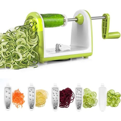Spiralizzatore per verdure 5 in 1, macchina per spaghetti manuale multifunzionale per verdure con contenitore di raccolta senza BPA, tagliaverdure a spirale, affettaverdure per tagliatelle di zucchine (1/4)