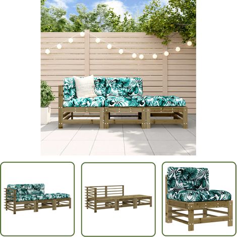 The Living Store 3-tlg. Garten-Lounge-Set mit Kissen Kiefernholz Imprägniert - Gartenmöbel - Loungesessel - Gartenloungeset - Rattan Möbel - Kiefernholzmöbel (1/5)