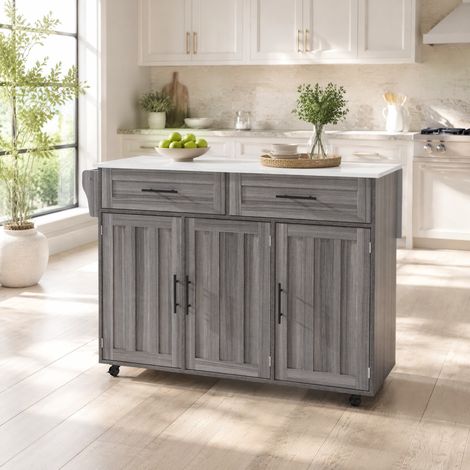 Carrello da cucina allungabile con ruote, 129 x 46 x 91,5 cm, grigio e bianco HAVRYA (1/5)