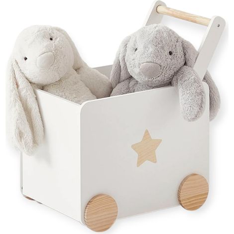 Contenitore Portagiochi GINGER HOME con Ruote e Maniglia, in Legno, Bianco, 38×45×54 cm (1/5)