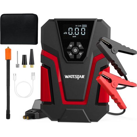 Démarreur de démarrage avec compresseur d'air 400 A - Portable - Gonfleur de pneu 100 PSI - Compresseur d'air portable - Booster de batterie 12 V pour jusqu'à 3,5 L de gaz/diesel 2,0 L - Écran LCD (1/5)