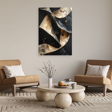 Wandbild Abstrakte Wellen 3D schwarz Gold 60x90 (1/4)