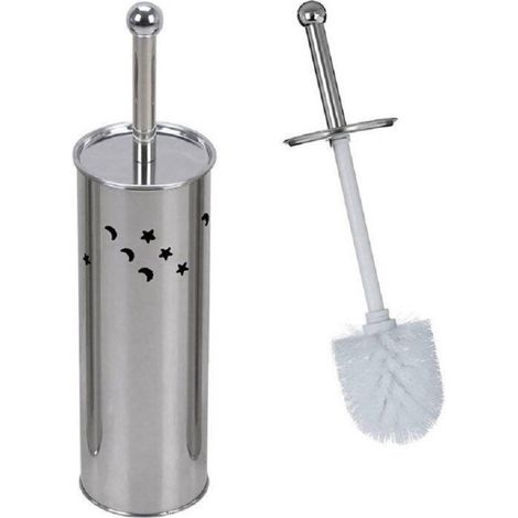 Trade Shop - Escobillero Cilindro Baño Acero Escobilla Inodoro Plata Con Estrellas Lunas 52666 - (1/3)