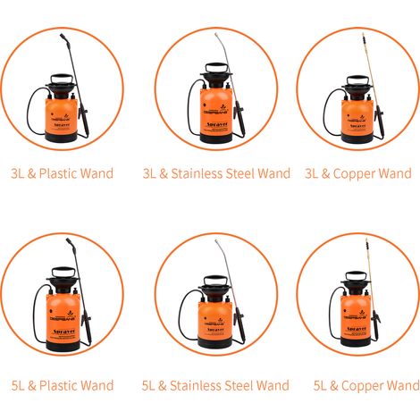 Pulvérisateur à pompe jardin 5L avec lance - brumisateur à main pour plantes pelouse, arrosage nettoyage fertilisation anti-parasites, orange PP, 1 pièce (1/3)