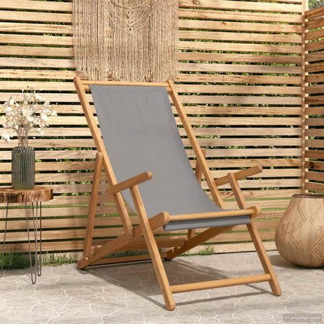 vidaXL Beach Chair Light Grey Solid Teak Wood