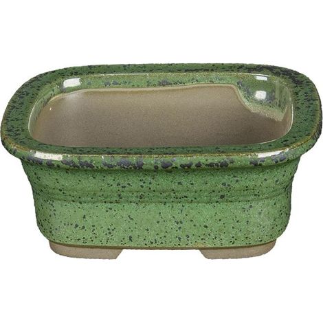 Vaso per bonsai Giapponese Morrisan rettangolare in gres smaltato verde scuro 11x8,5x4,5 cm - B03-3-3D