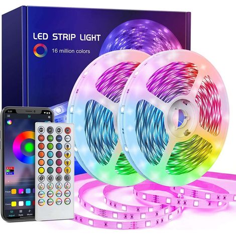 Bande LED RGB intelligente de 30 m avec application, télécommande et adaptateur mural