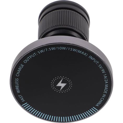 Chargeur Magnétique sans Fil pour Téléphone 15 W, Support Voiture Alliage D’aluminium Noir, Angle Réglable, Fixation sur Grille D’aération, Usage Automobile (1/5)