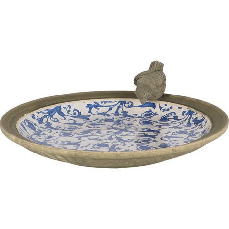 Esschert Design – Abreuvoir à oiseaux en céramique – Bain d'oiseaux à poser – Dimensions 33,5 x 33,5 x 10,8 cm – Pour installation surélevée