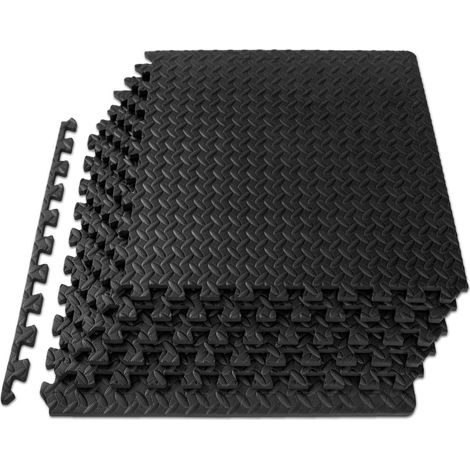 Tapis de sol puzzle 6 pièces 30 x 30 x 1 cm, dalles de sol en mousse EVA emboîtables pour salle de sport à domicile, tapis pour équipement d'entraînement à domicile, tapis de sol pour enfants, noir (1/4)