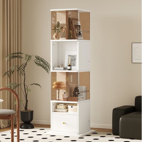 Vetrina girevole 50 x 50 x 160 cm con illuminazione a LED, cassetti, MDF e vetro temperato nei colori marrone, bianco e marrone (1/5)