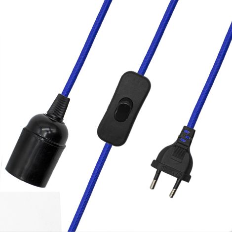 Cable alimentacion trenzado portalampara E27 interruptor 1.5 M Azul (1/5)