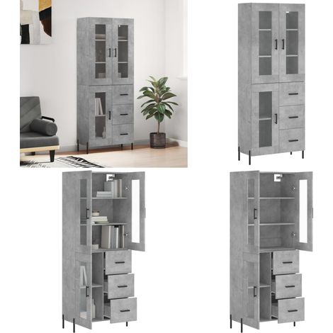 Buffet haut Gris béton 69,5x34x180 cm Bois d'ingénierie - Buffet Design Moderne - Meuble Rangement Gris - Armoire Cuisine - Buffet Bas - Commode - Home & Living (1/5)