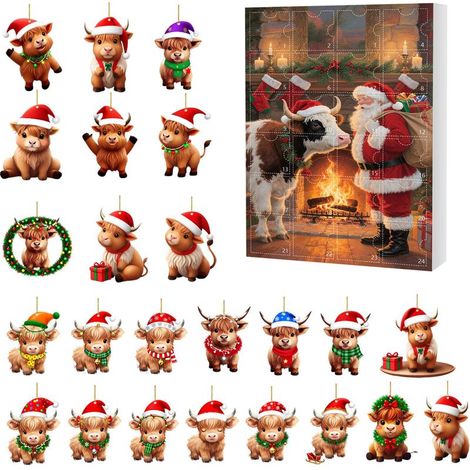 Calendrier de l'Avent de Noël 24 jours, boîte surprise, décoration de sapin de Noël style yak, boîte surprise plate en acrylique -- Boîte surprise M (GJ510-013) --