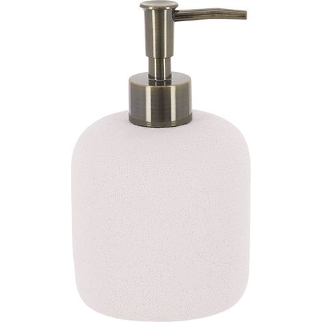 Dispensador de jabón redondo de aspecto bruto, de polirresina, con bomba de bronce, 400 ml - marfil - Tendance