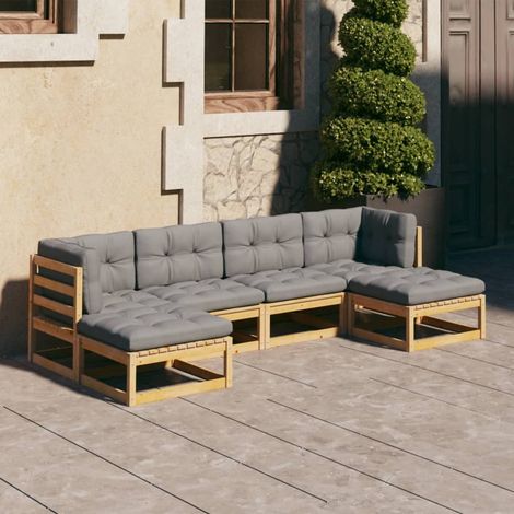 6-tlg. Garten-Lounge-Set mit Kissen Massivholz Kiefer (1/5)