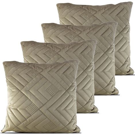 Coussin d'assise - JUANIO - Lot de 4 - 60 x 60 cm - Velours beige - Effet matelassé (1/3)